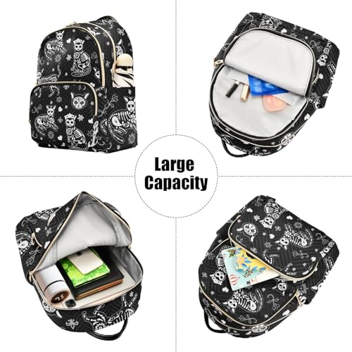 Image of Women Fashion Backpack Purse Death Cat Rucksack, S | Casual Lightweight Quilted Daypack Ladies Bag for College Travel Work