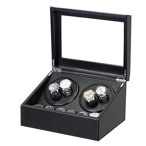automatic watch winder with 4 quiet running motor watch winding display 6 flexible watch pillows luxury fiber leather storage case for manwoman39s watches
