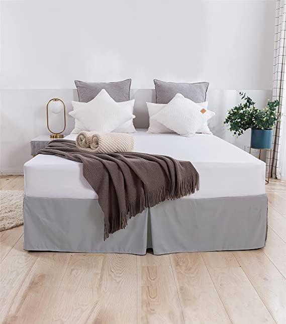 SLEEPINO - Box Pleated Bed Skirt King Size (72x78 Inches) 18 - Inch Tailored Drop Easy Fit King Bed - Center & Corner Pleats | Silver Grey-image-33