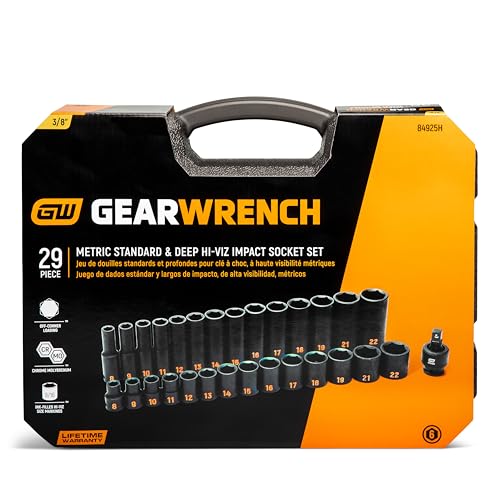 Image of GEARWRENCH 29 Piece 3 /8 inch Drive 6 Point Metric Hi-Viz Standard & Deep Impact Socket Set | 84925H