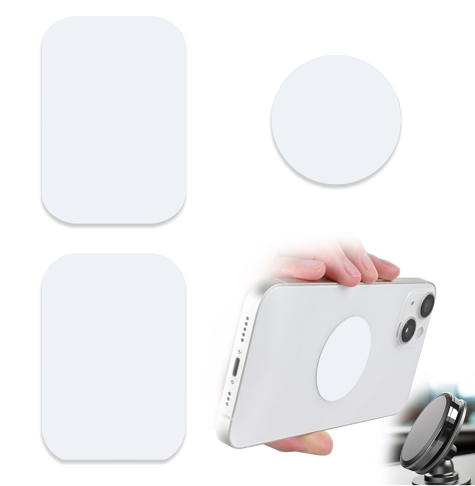 ZYAOTWQZ Phone Magnets for Back of Phone, Universal Metal Plates, 2 Rectangular and 2 Round with Adhesive, car Phone Magnets (white)