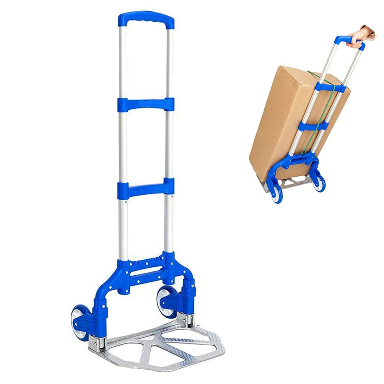 75KG Luggage Trolley Barrow Foldable Hand Push Truck Parcel Boot Cart Heavy Duty Rustproof Utility Cart with Adjustable Shaft