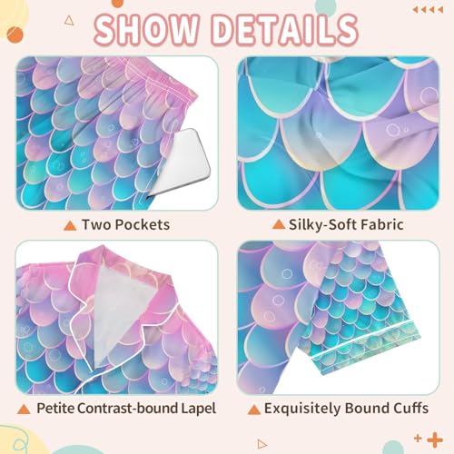 senya Fish Scales Glitter Satin Summer Pajama Sets Silk Short Sleeve Button Down Sleepwear3