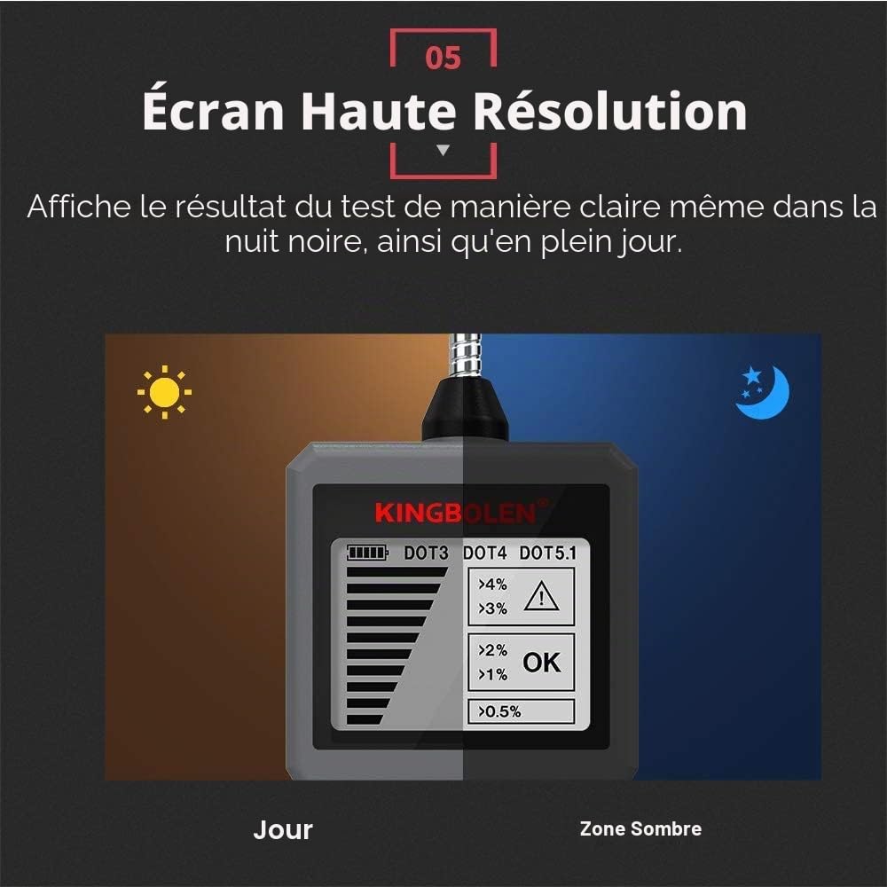KINGBOLEN Testeur de Liquide de Frein, BF200 détecteur d'inspection de Diagnostic de testeur Huile de Frein pour DOT3 DOT4 DOT5.1 Détecteur Automatique Test Liquide de Frein Intelligent
