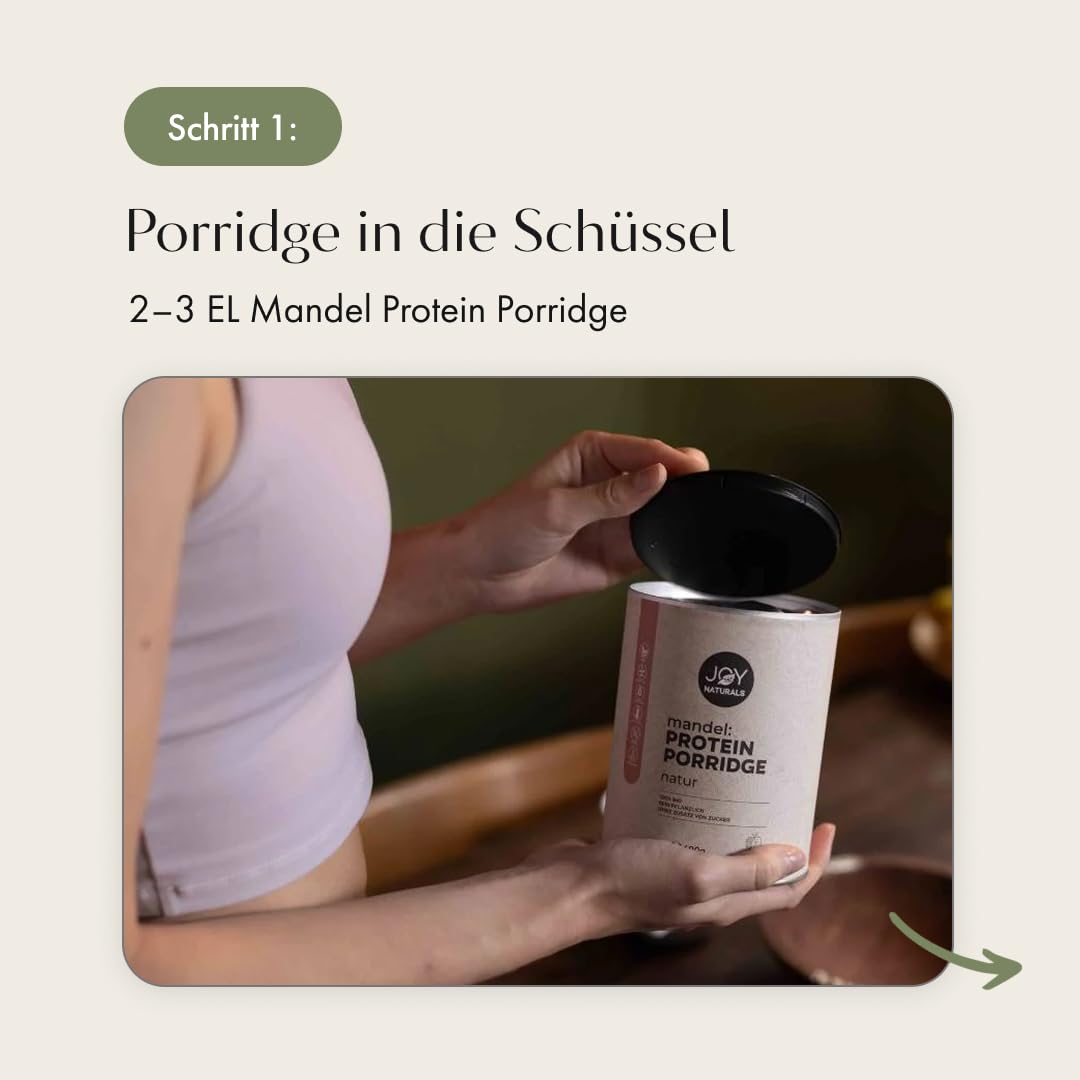JOY NATURALS Mandel Protein Porridge NATUR Bio 1000g – Veganes Frühstück mit hohem Eiweißgehalt, Ohne Zuckerzusatz, Glutenfrei, Pflanzliches Protein