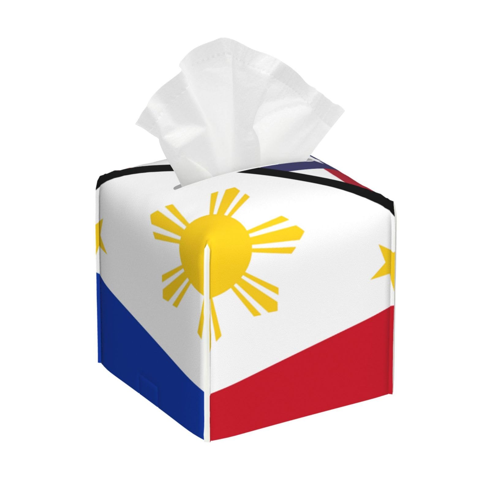 American and Philippines Flag Square Tissue Box Cover with Modern and Stylish Bottom Tissue Box Storage Space