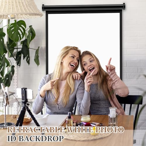Retractable White Backdrop Screen 36.2" x 55" ID Photo Portable Background Roll-up/Pull-Down Background Passport Auto Lock Photographic Backdrop for ID Passport Photos Photography - Image 3