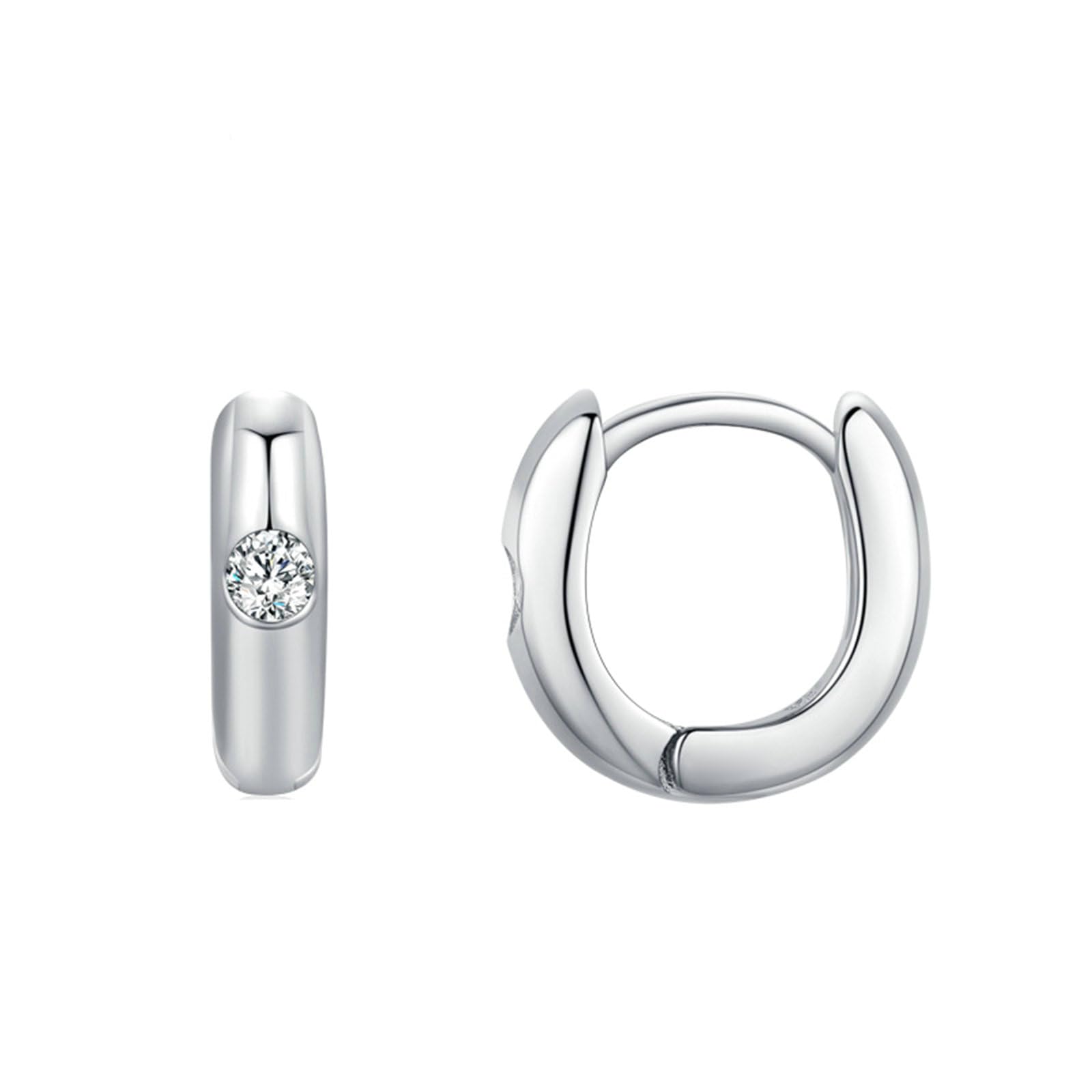 Pendientes de aro para mujer, simples con aretes redondos de moissanita, oro blanco de 9 quilates, 14 quilates, 18 quilates, platino