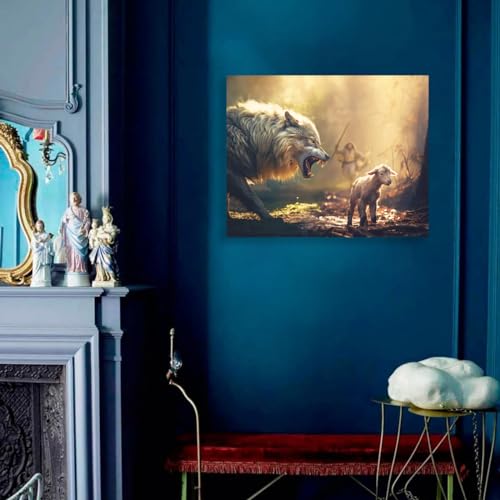 Image of Christian Wall Art Canvas Print, Jesus with Wolf and Lamb Religious Wall Decor, Faith Inspired Framed Artwork for Living Room, Bedroom, Prayer Room and Church Decorations, Gallery Wrapped Ready to