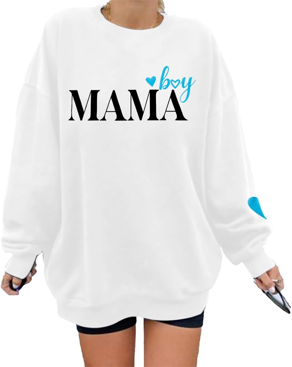 MYHALF Women Mama Oversized Crewneck Sweatshirt: Momma Embroidered Shirt Funny Mom Letter Print Long Sleeve Pullover Tops - Image 2