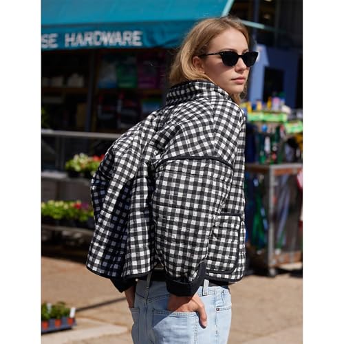 Duyang Women's Lightweight Floral Printed Cropped Puffer Jacket – Black-White XS Style for Cozy Winter Vibes - Image 2