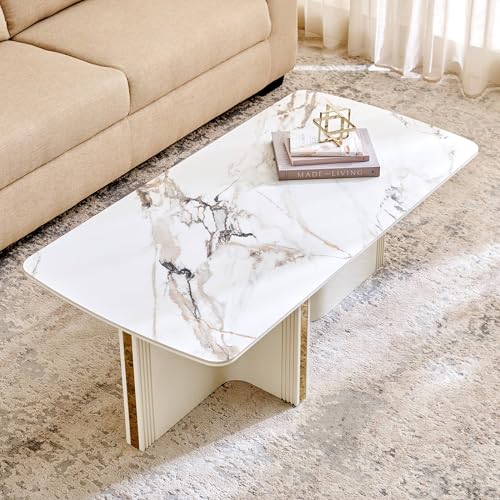 Image of Home Centre | Modern Radiance Ceramic Top Coffee Table | Center Table for Living Room | Cream | 1 Year Warranty