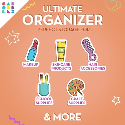 Image of Caboodles On-The-Go Girl Makeup Box, Two-Tone Violet on Tangerine, Hard Plastic Makeup Organizer Box, Built-In Mirror, Secure Latch for Safe Travel, Spacious Storage for Large Items