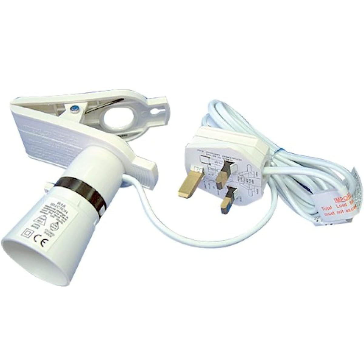LUXE DIVA Clip on Light Bulb Holder with 2m Flex and 3amp Plug (2 M, White)
