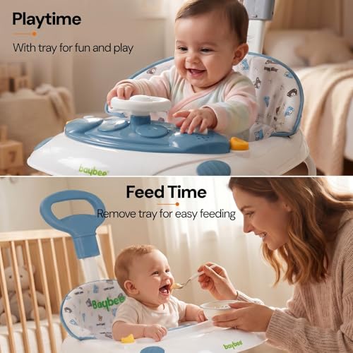 Image of Baybee Baby Walkers for 6-18 Month Baby Boy and Girl with Parental Handle | Interactive Musical Activity, Removable Play Panel & Feeding Tray, Breathable Soft Mesh Seat, Foldable Portable Design | Push Walker for kids (Blue)