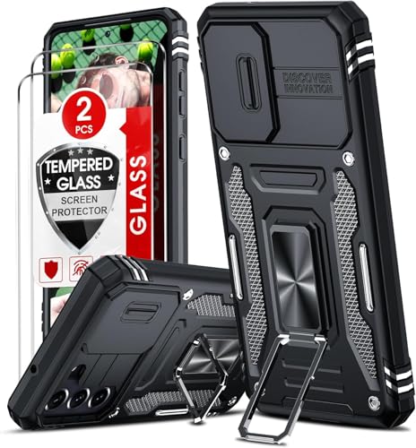 LeYi Coque pour Samsung S21 FE 5G/S21FE(Pas S20 FE) Antichoc avec Protection Caméra Coulissante,2*Verre Trempé,Étui de PC Dur TPU Silicone Militaire...