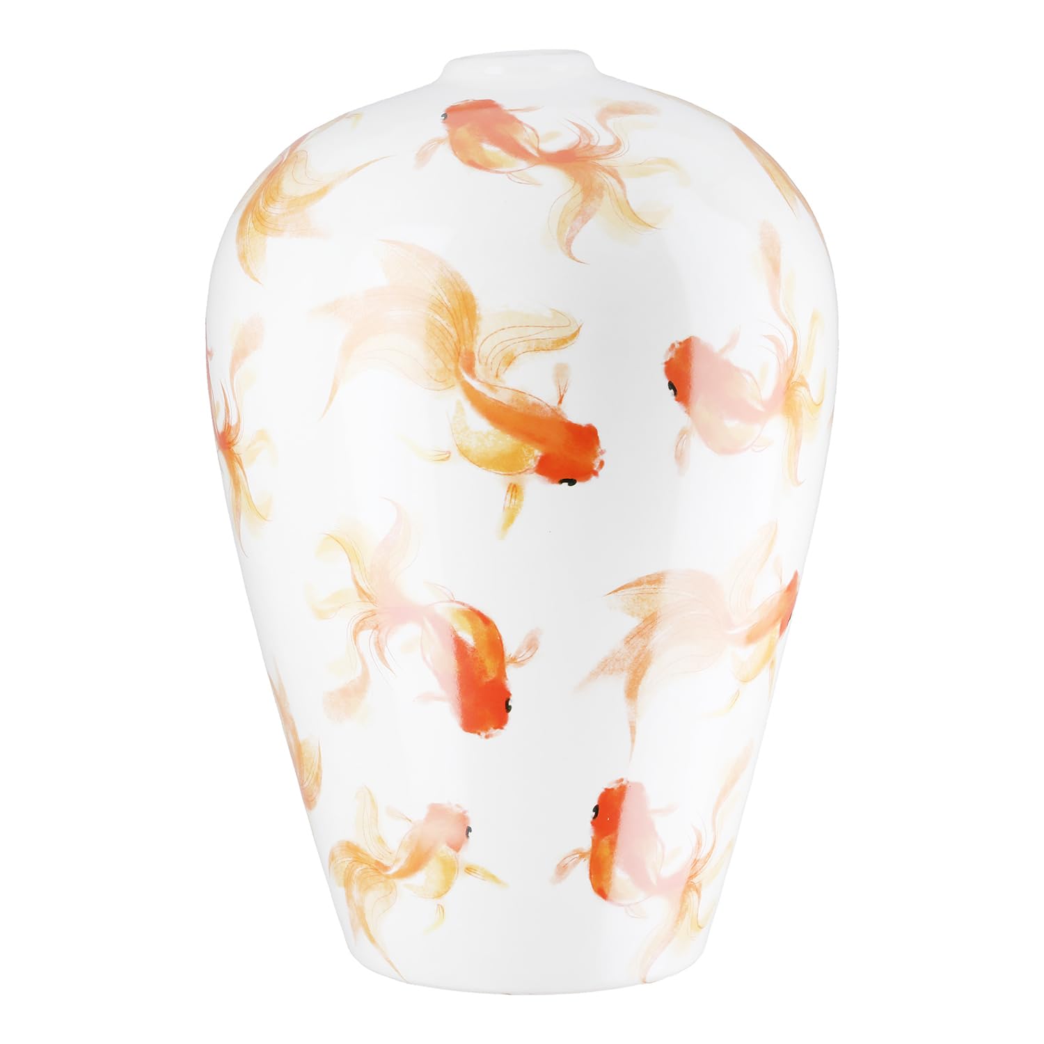 GILDE Neon Vase, Ceramic, White, Height 30 cm x Diameter 20 cm, Fish Motif, Bulbous Decorative Vase, Waterproof