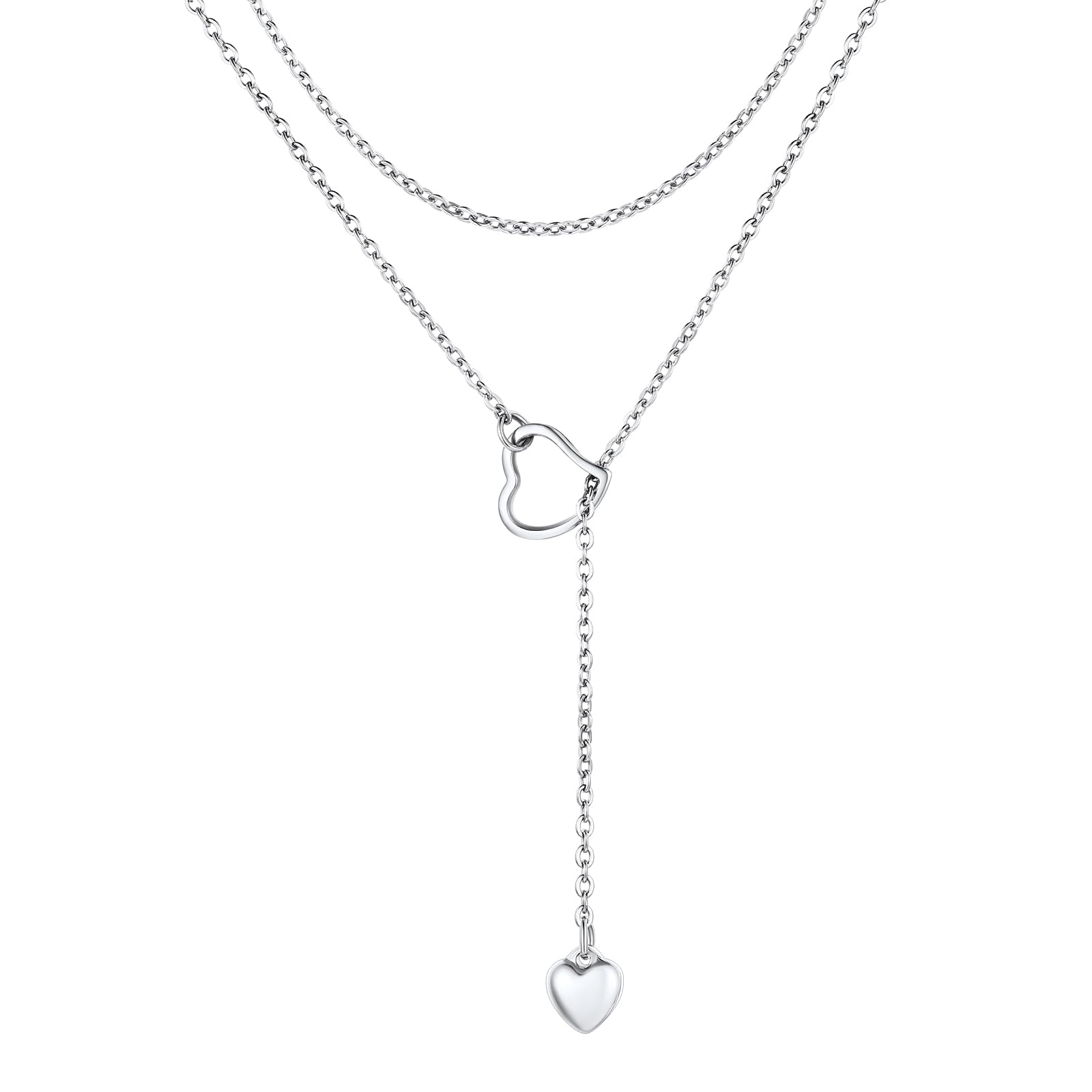 ChainsPro Halskette Damen Lariat Lange Halskette mit Anhänger Stab/Herz 73/80cm Y-Halskette Collier Edelstahl/18k vergoldet/schwarz Modeschmuck Accessoire für V-Ausschnitt Pullover Kleid