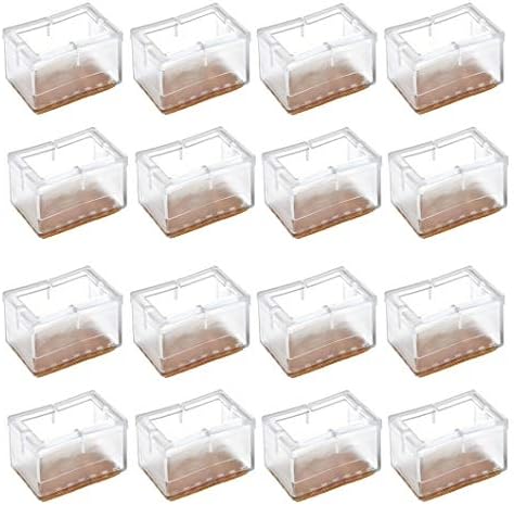 Chair Leg Caps, WarmHut 16pcs Transparent Clear Silicone Table Furniture Leg Feet Tips Covers Wood Floor Protectors, Felt Pads, Prevent Scratches, (Rectangle)