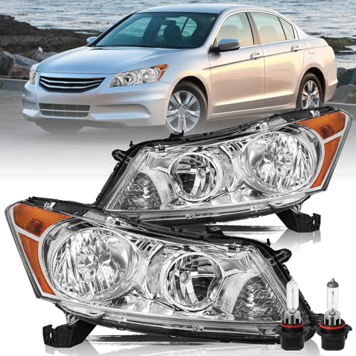 Aosky Headlights Compatible with 2008-2012 Honda Accord 4Dr Chrome Amber