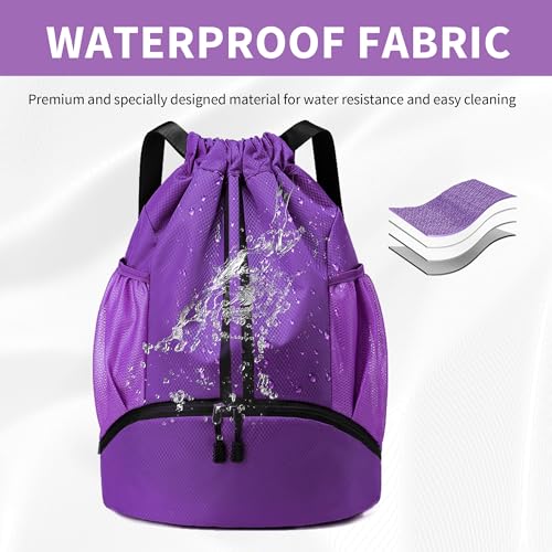 Image of JELUTAR Drawstring Backpack Gym Bag with Shoes Compartment, Purple