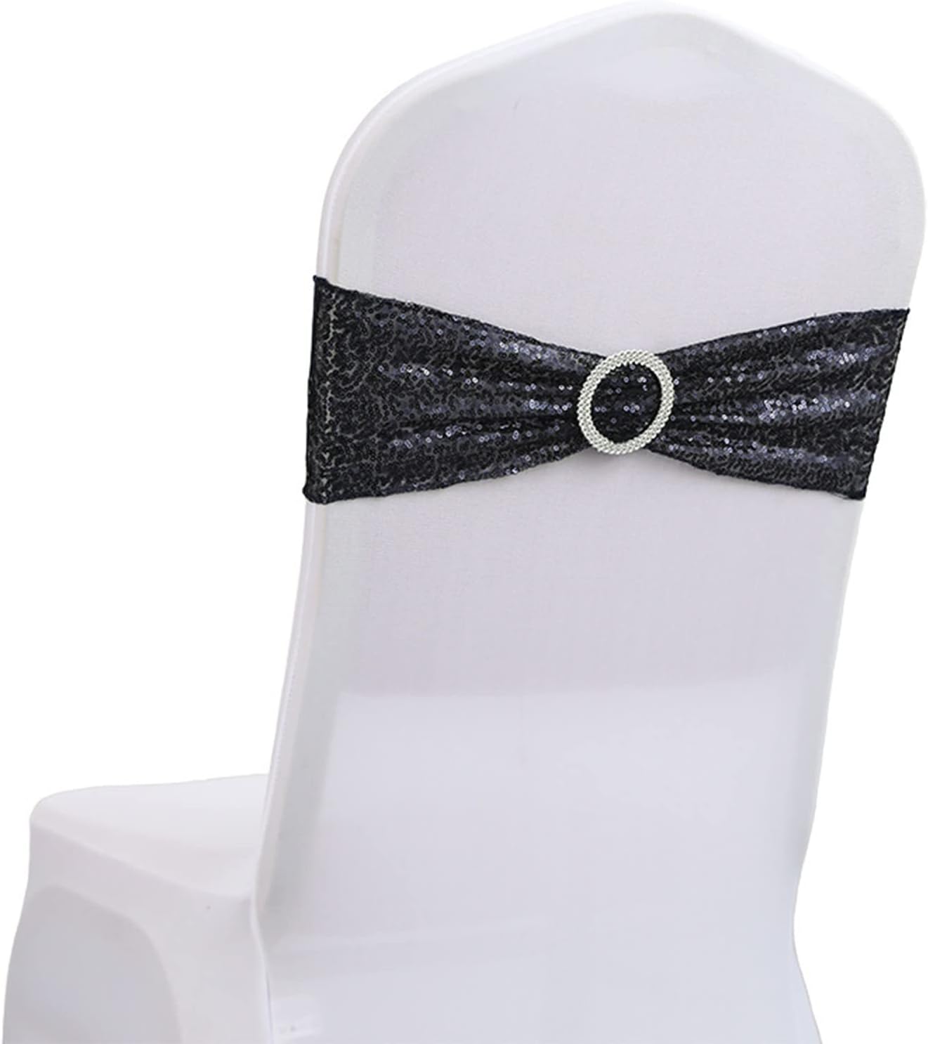 Chair Sash Ribbon Sequin Bandage Elastic Chair Band Buckle Slider Chain Back Sash Ribbon for Wedding Party Decoration-R (F)