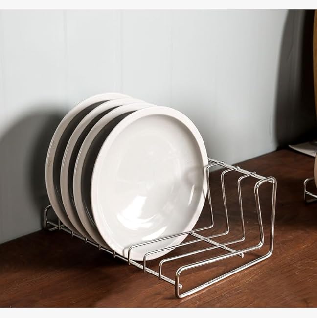 IMEEA Plate Organizer for Cabinet Space Saver SUS304 Stainless Steel Dish Organizer Plate Holder Small Dish Drying Rack