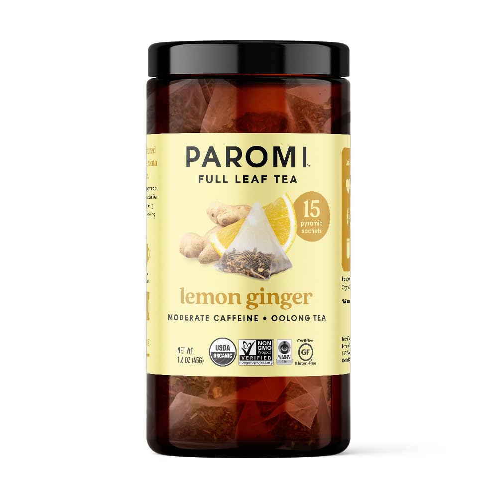 Paromi Lemon Ginger Organic Oolong Tea, Signature Jar, 15 Count (Pack of 6)
