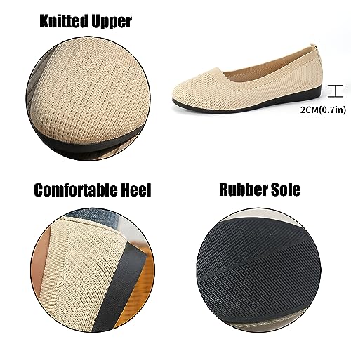 Optigard Women's Knitted Mesh Flat Shoes Round Toe Slip on Comfortable Dressy Ballet Flats Casual Soft Walking Work Shoes3