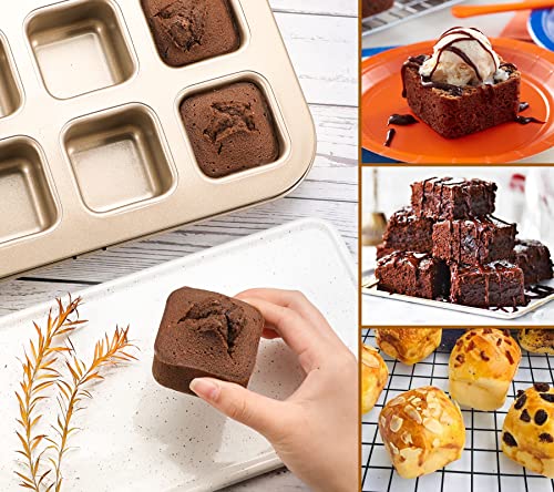 Webake Brownie Cake Pan, 12-Cavity Non-Stick Square Muffin Pan 1.6 Inch Deep Brownie Mold Small Cake Pan Bakeware For Oven Baking (Champagne Gold) #TOP6