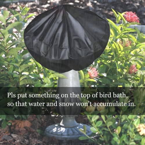 J&C 420D Patio Bird Bath Cover Waterproof Bird Bath Fountain Covers For Outdoors Fountains Birdbaths For Garden Cover Round Black Birdbath Fountain Protector With Drawstring (24 X 18In) #TOP3