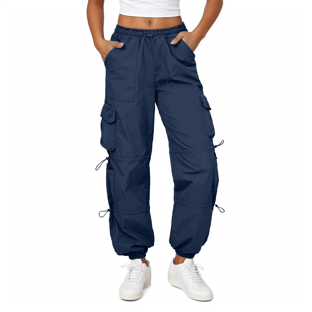 Friptspyg Cargobroek voor dames, lichte trekkingbroek met tas, wandelbroek, sneldrogend, waterdicht, verstelbare riem, outdoorbroek, sportieve joggingbroek, Donkerblauw, XS