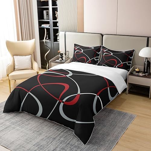 Homewish 100% Natural Cotton Duvet Cover Single,Geometric Circles Rings Bedding Set for Kids Men Boys,Sandproof Modern Striped Comforter Cover,Abstract Aesthetic Bed Sets with 1 Pillowcase - Image 3