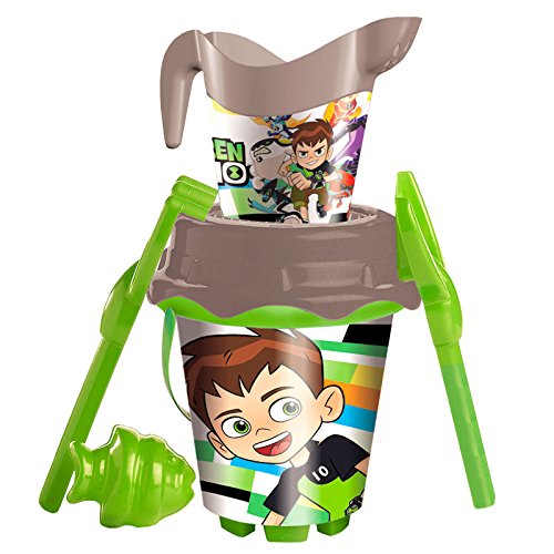 Ben 10 - Cubo Castillo con Regadera Decorada, Pala, Rastrillo, Cedazo Y Molde De Ben 10, Multicolor (Mondo Toys MD-312037)