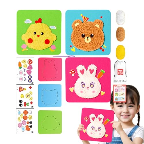Kit de artesanía de costura de animales, conjunto de muñecas de bordado - Kit de artesanía de lujo de animales con pegatinas,Haz tu propia muñeca, diversión y actividad educativa para