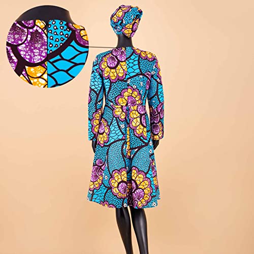 Image of African Dashiki Dresses for Women Party Flower Floral Fashion Culture Vintage+Headwrap 35x45 inch