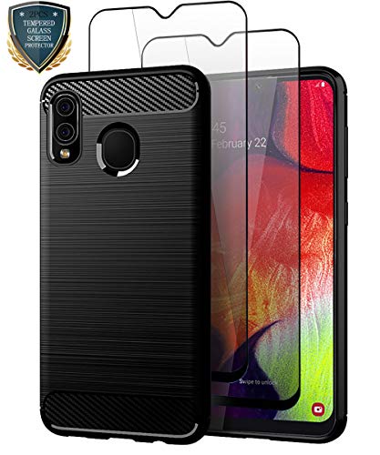 Samsung Galaxy A20 Case with Tempered Glass Screen Protector [2 Pack],Teayoha Carbon Fiber