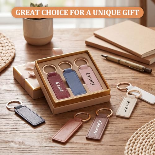 Image of Leather Key Fob Kit with Metal Rings, PU Leather Keychains Blank for Laser Engraving, DIY Craft Tools