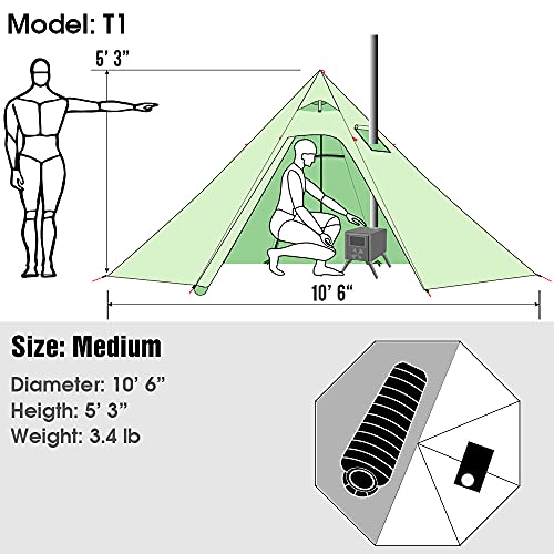 Image of Preself Upgraded 3 Person Lightweight Tipi Hot Tent with Fire Retardant Stove Jack for Flue Pipes Teepee Tents for Family Team Outdoor Backpacking Camping Hiking (Olive)