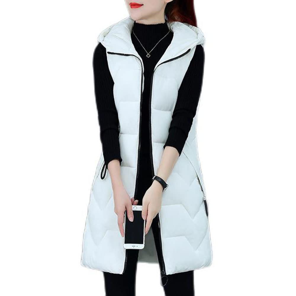 Gilet in Piumino Donna Gilet Trapuntato Autunno Invernali Smanicato Piumino Canottiera Mode Leggermente Imbottito Giacca con Cappuccio Gilet con Tasche Casual con Cerniera Outerwear,Bianca,XXL