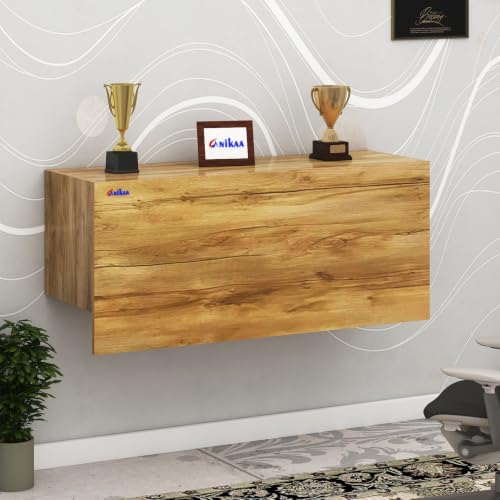 Image of Anikaa EduDesk Wall Mounted Foldable Study Table with Storage Shelves, Floating Wall Desk for Home Office, Laptop & Computer Desk, Engineered Wood, Space-Saving Fold-Down Workstation (DIY Assemble).