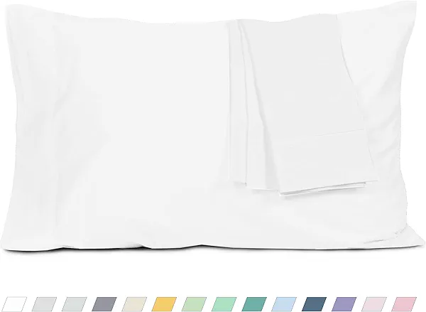 HOMTEC Pillow Cases, Standard Queen Size Cotton Percale Weave Pillowcases, Pre-Shrunk Breathable and Hypoallergenic Pillowcases, Set of 2 (2 Piece Standard/Queen 20 Inch x 30 Inch, White)