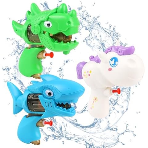3 Pack Water Guns for Kids,Dinosaur Shark Unicorn Outdoor Water Gun, Summer Squirt Shooter Gun Toys, Garden Pool Party Beach Toys for Boys Girls Adults Cover
