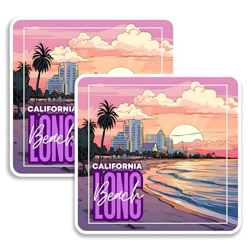 Long Beach California Magnet 4 Inch 2-Pack Port Pier – Strong Vinyl Decorative Travel Magnets for Fridge Locker Kitchen Office – Cute Fun Aesthetic Cool Durable & Long-Lasting Souvenir ID44999