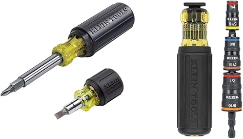 Klein Tools Juego de destornilladores multipunta 11 en 1 80027, juego de llaves de impacto 7 en 1 32910 con mango