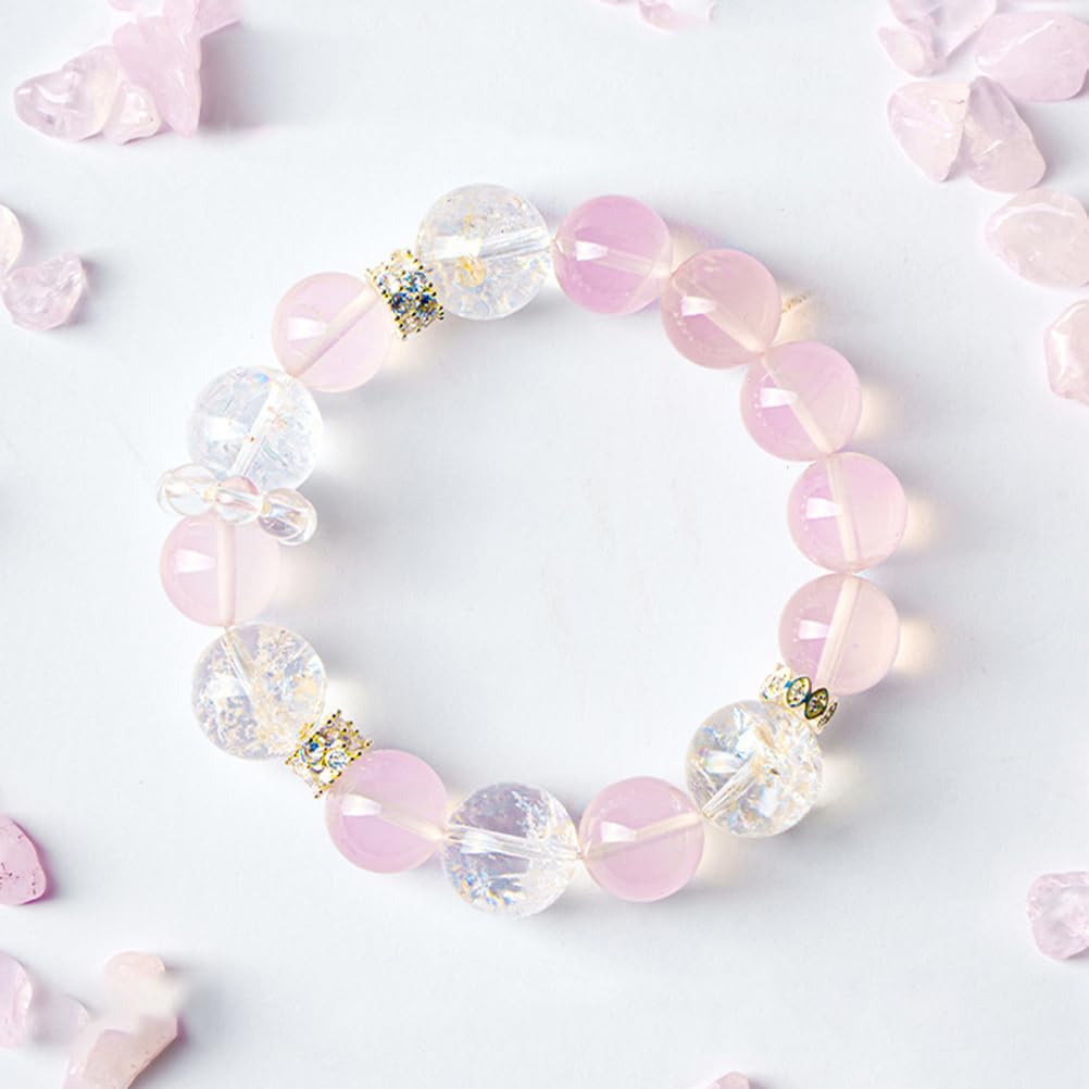 Braccialetto di Cristallo di Quarzo Rosa con Perline di Pietre preziose Naturali, Braccialetti di Cristallo energetici lenitivi, Braccialetti Elastici con Perline per Donne e Ragazze