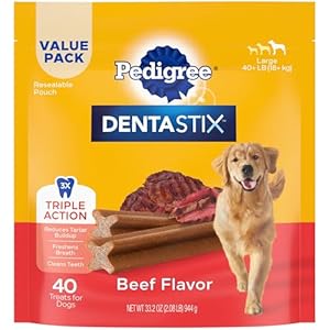 Pedigree Dentastix Large Dog Treats, Beef Flavor, 2.08 lb. Bag (40 Treats)