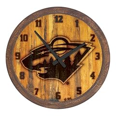 The Fan Brand NHL Minnesota Wild: Branded Faux Barrel Top Wall Clock Sports Team Bar Sign Décor