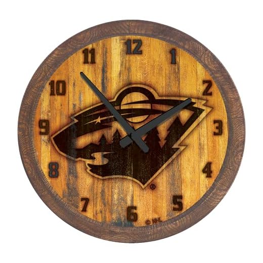 The Fan-Brand NHL Minnesota Wild: Branded Faux Barrel Top Wall Clock - Sports Team Bar Sign Décor - Home Man Cave, Party Decoration - Made On Demand