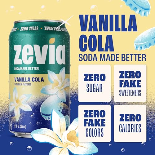 Image of Zevia Zero Sugar Soda, Vanilla Cola, 12 oz Cans (24-Pack) - Naturally Sweetened, Non-GMO Project Verified, Gluten-Free, Vegan